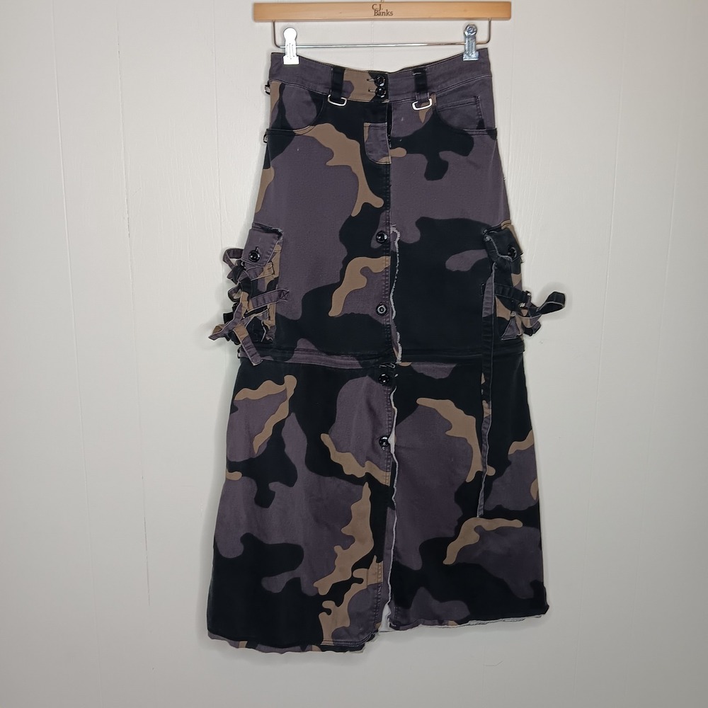 VTG Illig Convertible Skirt XS Camo Buckle Cargo Utility Goth Grunge Alternative